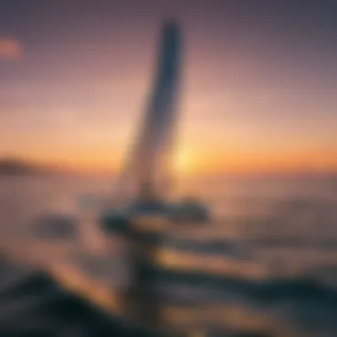 The Majestic Beauty of Wing Foiling at Sunset A scenic view of wing foiling at sunset, showcasing the sport's beauty.