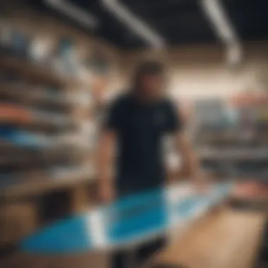 Buyer examining foil board specifications in a local shop