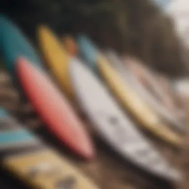 An array of different foilboards displayed in a vibrant setting