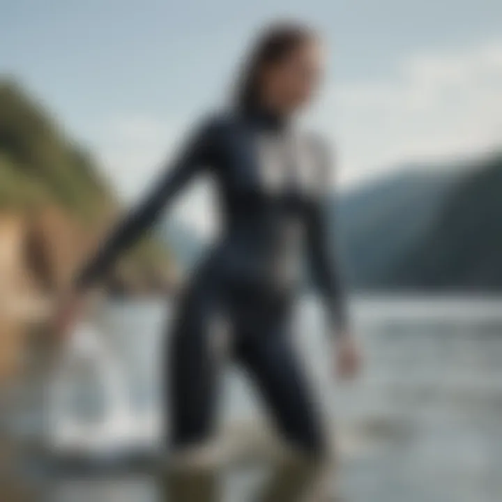 Elegant front zip wetsuit displayed in a dynamic pose