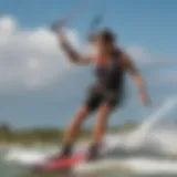 Vibrant kiteboarder harnessing the winds at Cocoa Beach