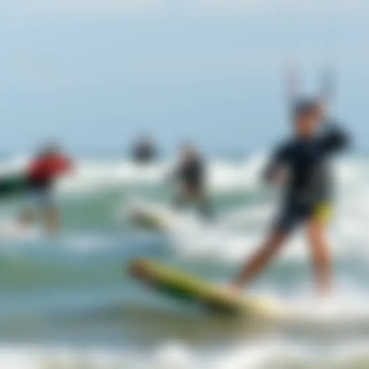 Group of kiteboarders enjoying the waves