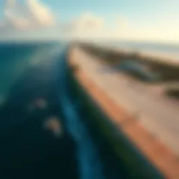 Aerial view of Juno Beach Pier showcasing kiteboarding activities