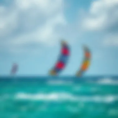 Kitesurfing Paradise at Key Biscayne A stunning view of kitesurfing at Key Biscayne, showcasing vibrant kites against the backdrop of the ocean