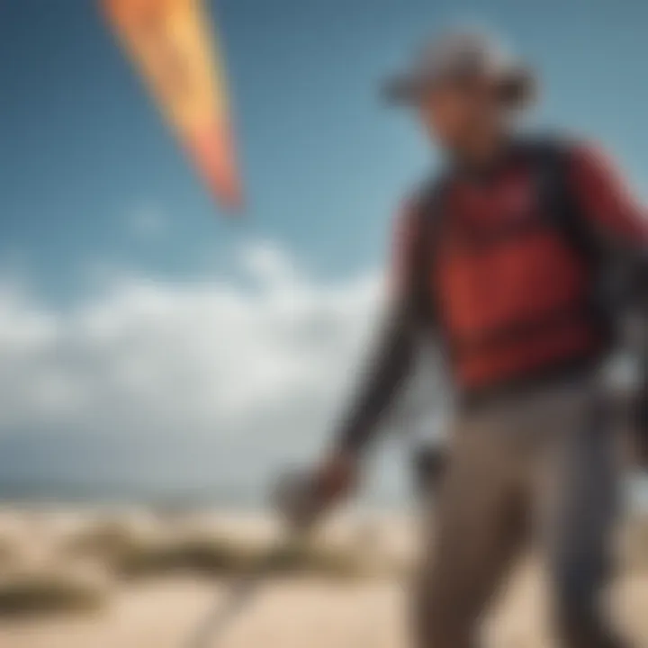 A kite golfer preparing for a day of sport, with the kite golf bag in focus