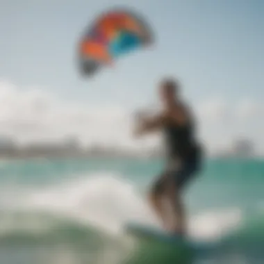 Kite surf instructor guiding a student