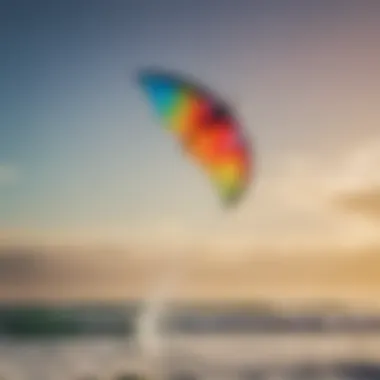 A colorful kite soaring high above the waves