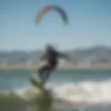 A kite surfer riding the waves at Crissy Field