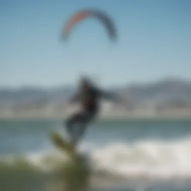 A kite surfer riding the waves at Crissy Field