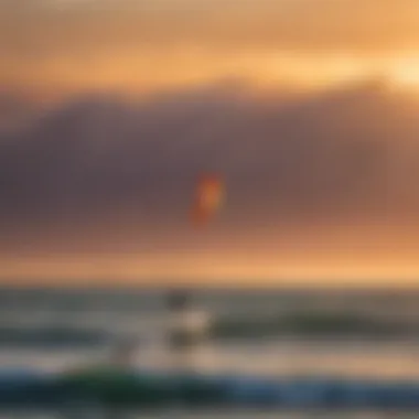 A stunning sunset over the San Francisco Bay with kite surfers in action