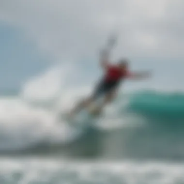 Kite surfer navigating through waves