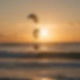 Vibrant kite surf scene against a sunset