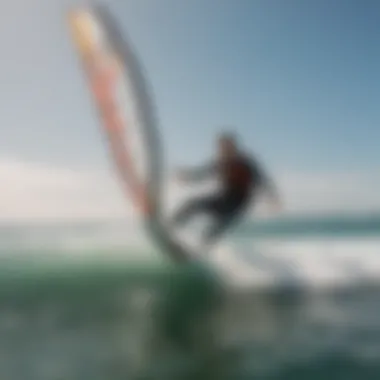 A kite surfer skillfully navigating the waves