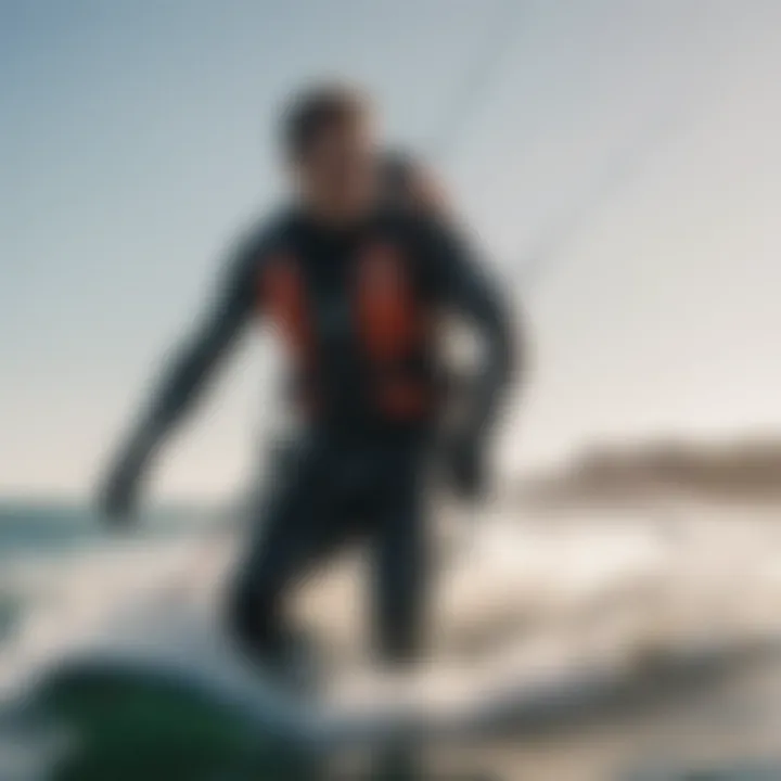 Kiteboarder wearing a heated wetsuit vest while riding the waves