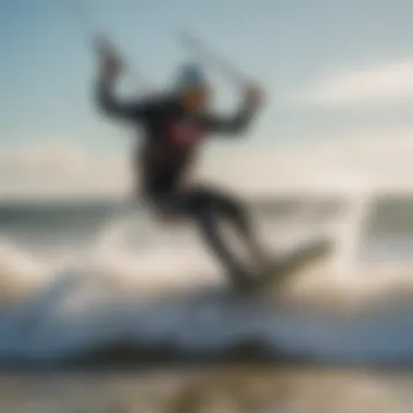 Kiteboarding Action at Shell Point Beach A kiteboarder skillfully maneuvering across the waves, highlighting the thrill of the sport.