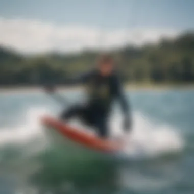 Kiteboarder in Action: Confidence Boosted by Safety Gear Kiteboarder confidently navigating challenging waters