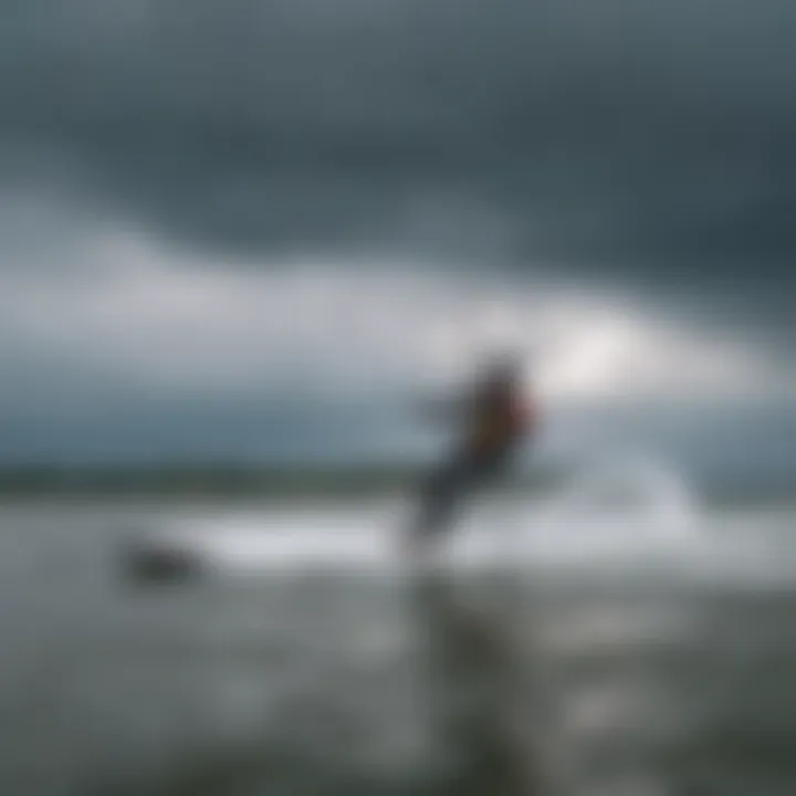 Kiteboarder navigating through changing weather conditions