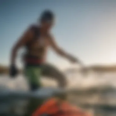 Kiteboarder applying wax remover to their gear