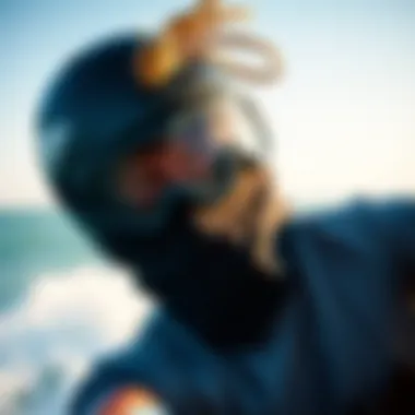 Close-up of a kiteboarder wearing goggles during a ride