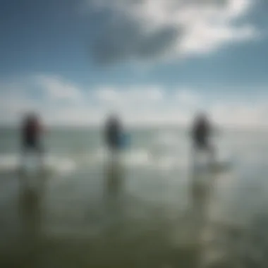 A group of kiteboarders discussing optimal conditions based on app data