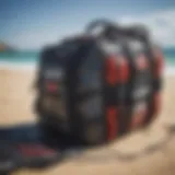 Kiteboarding gear bag showcasing various compartments and features