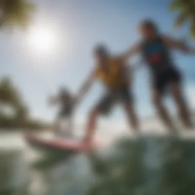 A dynamic group of kiteboarders enjoying a sunny day on the water