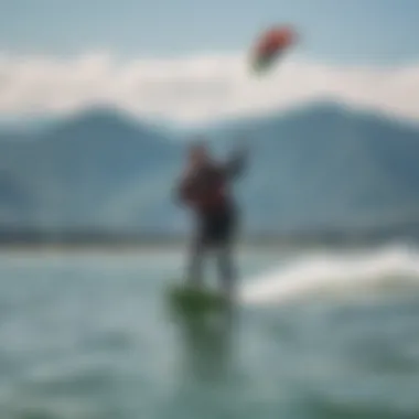 A professional instructor guiding a student in kiteboarding techniques