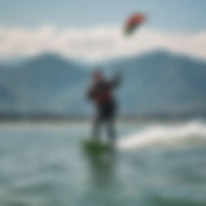 A professional instructor guiding a student in kiteboarding techniques