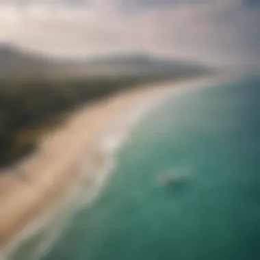 A breathtaking view of kiteboarding on a vibrant beach