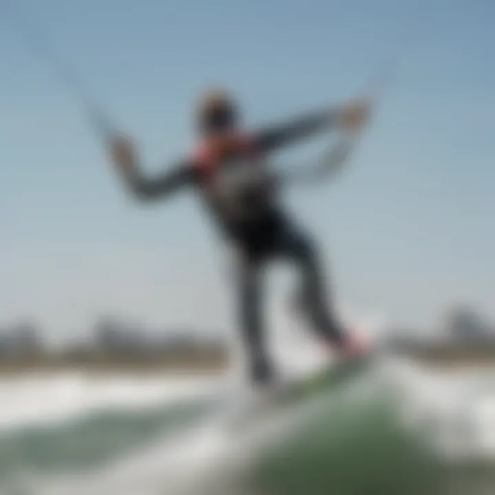 A kiteboarder gracefully maneuvering through the air above the waves, demonstrating advanced techniques.