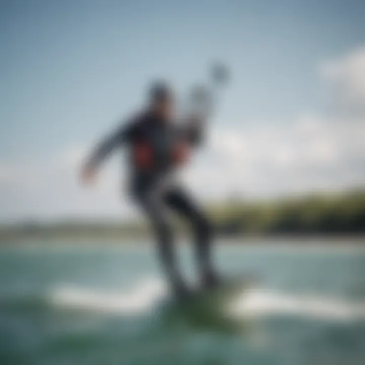 A vibrant scene of kiteboarding with trainers guiding riders