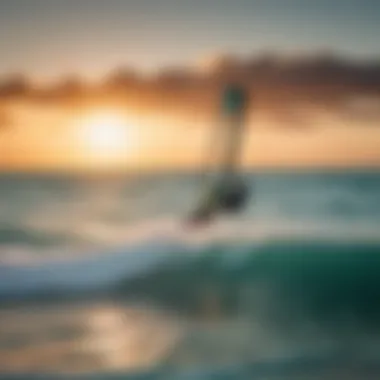 A stunning view of kitesurfers gliding over Aruba's turquoise waters during sunset