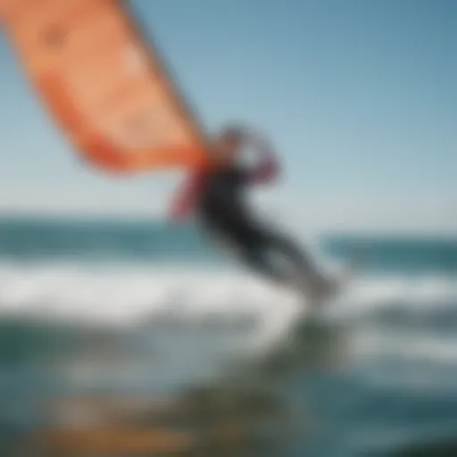 Kitesurfing action shot on the waves