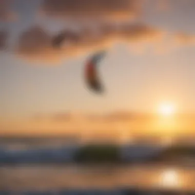 Stunning sunset view of kitesurfers on the horizon