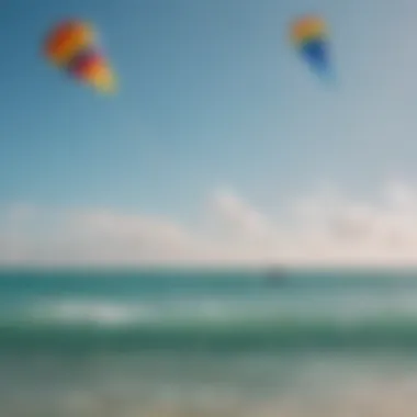 Colorful kites soaring over the ocean