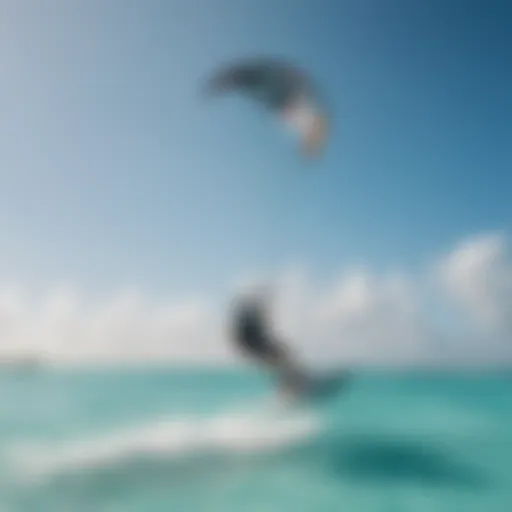 A vibrant kitesurfer gliding over the crystal-clear waters of the Maldives