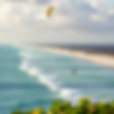 Tranquil Tulum coastline with kitesurfers in the distance