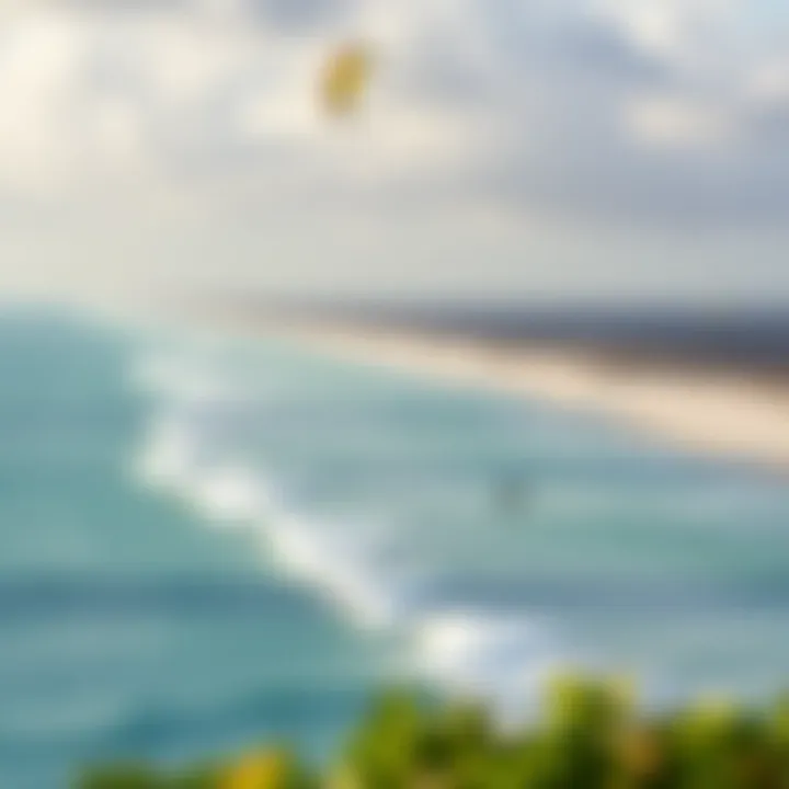 Tranquil Tulum coastline with kitesurfers in the distance