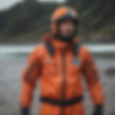 Detailed view of the Mustang Hudson Dry Suit showcasing its advanced features