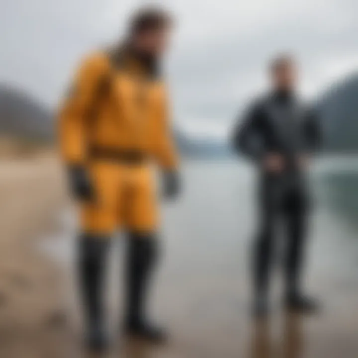 A guide illustrating the proper fit and sizing of the Mustang Hudson Dry Suit