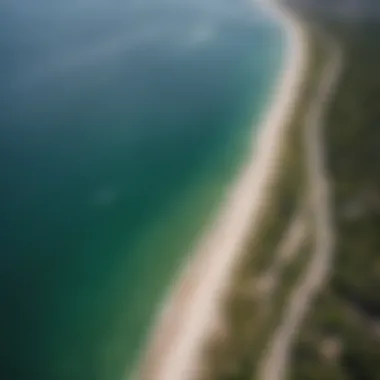 Scenic aerial view of the coastline ideal for kiteboarding