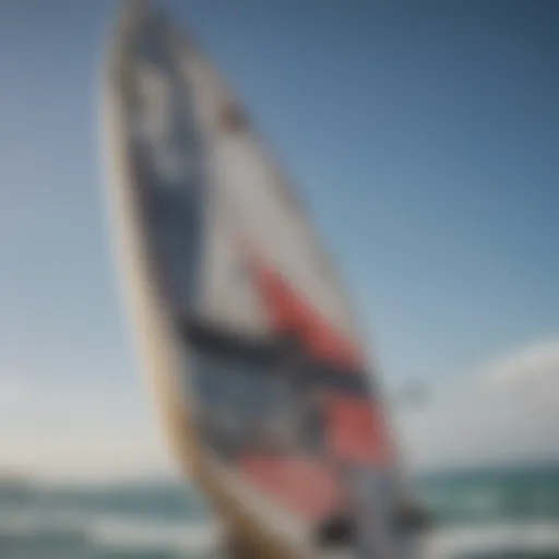 Close-up of a well-maintained kite board showcasing its design and structure.