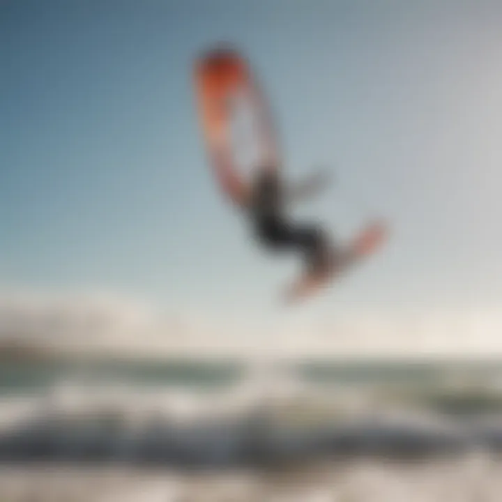 A scenic beach view with kiteboarders enjoying the wind and waves.