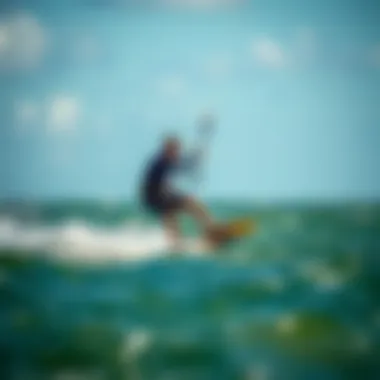 Kiteboarder navigating on water