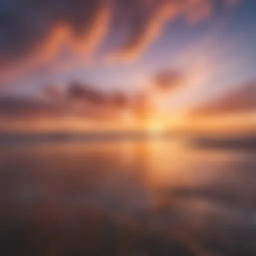 A stunning view of Shell Point Beach at sunset, showcasing the vibrant colors of the sky reflecting on the water.