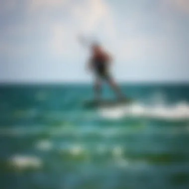 A kiteboarder using the Slingshot hydrofoil on water