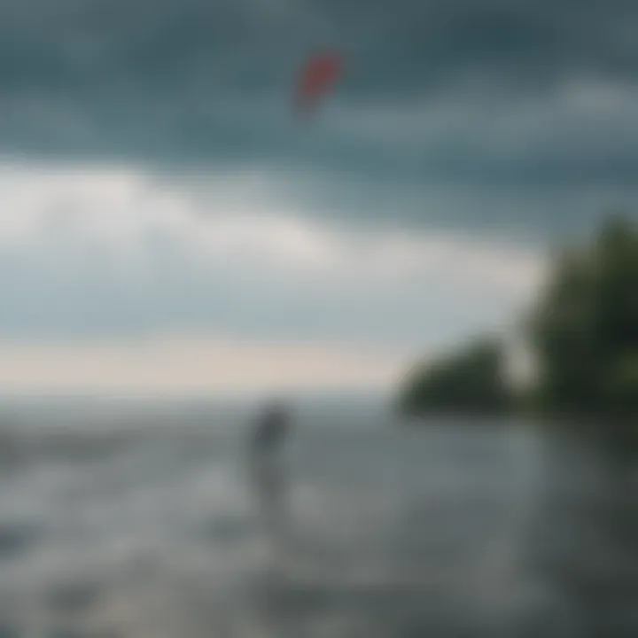 Landscape of Sturgeon Bay with kiteboarders enjoying the conditions