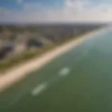 A panoramic view of Texas City Beach showcasing the pristine waters and sandy shores, perfect for kiteboarding.