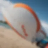 Close-up of a circle tail design on a kiteboard