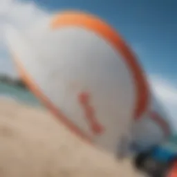 Close-up of a circle tail design on a kiteboard